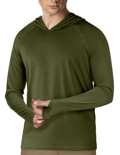 Mens UPF 50+ Sun Protection Hoodie Shirt Long Sleeve Rash Guard Fishing Outdoor Running Sun UV Shirts Lightweight Quick Dry