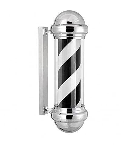 None Branded Poste de Peluqueria Barbero LED Blanco Negro Giratorio Luminoso a Rayas Impermeable para Salón