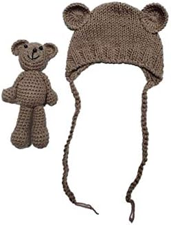 Lppgrace Newborn Baby Girls Boys Bear Hat Beanie with Bear Dolls Photography Accessories (Brown)