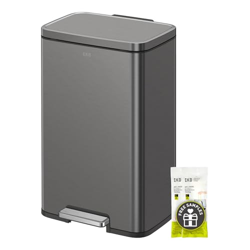 EKO Madison Gunmetal Stainless Steel 50 Liter/13.2 Gallon Step Trash Can with Inner Liner - Fingerprint Resistant Finish