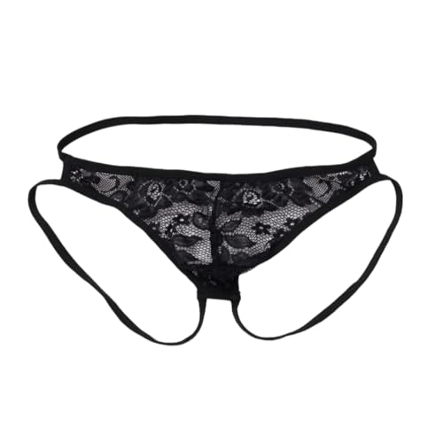 ABAFIP Men's Lace Sissy Thong Panties Low Rise Sheer G-string Backless Tangas Crossdressing Lingerie Underpants