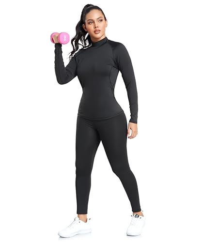 TELALEO 4 Pack Women's Thermal Long Sleeve Tops Mock Neck Shirts, Fleece Lined Compression Turtleneck Base Layer3