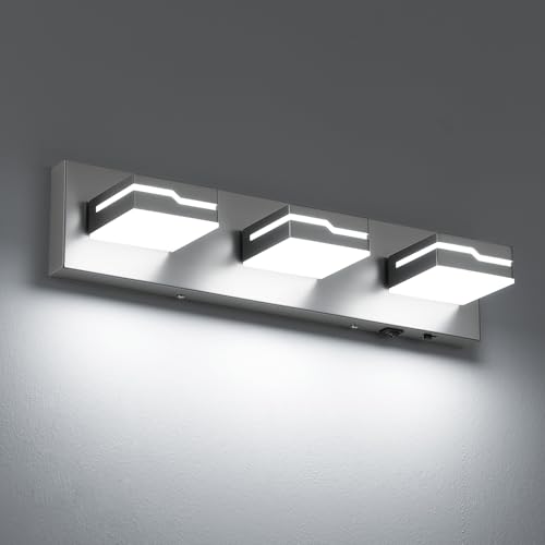Image of LED Modern Bathroom Vanity Light Fixtures 3-Light, 19 inch 3CCT Dimmable Nickel Motion Sensor Vanity Lights for Bathroom Lighting Fixtures Over Mirror, with 350 Rotatable Acrylic Heads