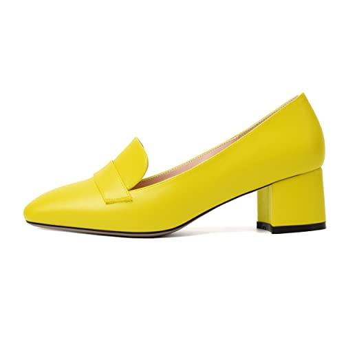 Image of MODENCOCO Womens Square Toe Slip On Comfortable Casual Matte Work Chunky Low Heel Loafers Shoes 2 Inch