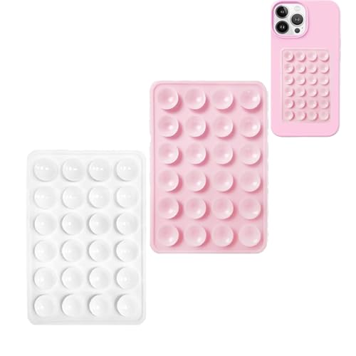 2PCS Silicone Suction Phone Case Adhesive Mount Leeneen 2.2 x 3.2Hands-Free Strong Grip Holder for Selfies and Videos Durable Easy to Use For All Phone (White Light pink)