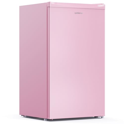 Upstreman 3.2 Cu.Ft Mini Fridge with Freezer, Single Door Compact Refrigerator, Adjustable Thermostat, Small Refrigerator for Dorm, Bedroom, Office, Pink-BR321