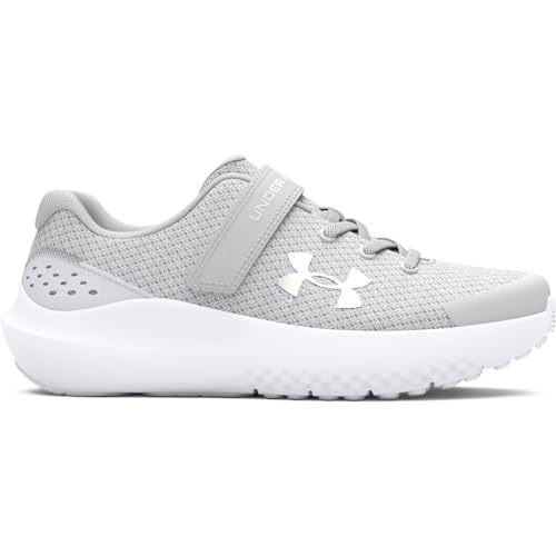 Under Armour Girls' Pre School Surge 4 Alternate Closure, (100) Halo Gray/White/Iridescent, 2, US