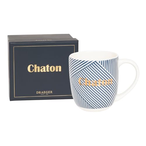 DRAEGER PARIS 1886 - Mug en Céramique Bleu Chaton 320ml - Idée Cadeau Ami & Famille - Design Chic Or Chaud - Humour & Amitié - Boîte Cadeau Incluse -...