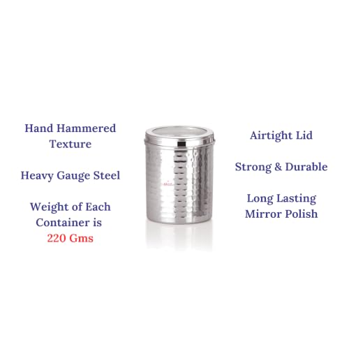 Image of Ebun Stainless Steel Containers for Kitchen Storage Set | Steel Storage Containers for Kitchen | Steel Containers with Lid | Hand Hammered Texture Airtight Steel Containers 500 Gms | Pack Of 6
