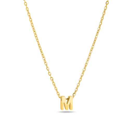 Image of PALMONAS 18k Gold Plated Small Letter Necklace for Women - Gift for Girls & Women | Waterproof & Anti-Tarnish Necklace (Initial M)