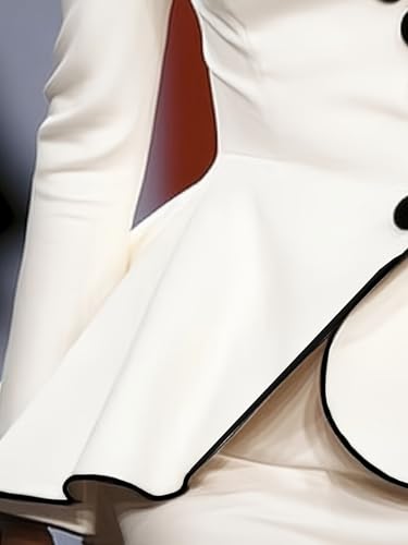 UOOZEE Women's Retro Lotus Leaf Button Contrasting Color Peplum Jacket Top Long Sleeve Suit Coat Deep V-Neck Workplace Wear4