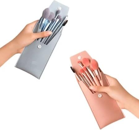 Kit 8 Mini Pincéis de Maquiagem com Estojo para Viagem, Cerdas Sintéticas, Portátil