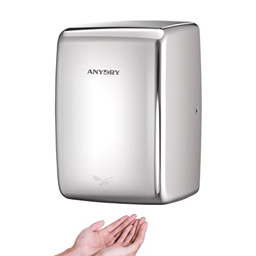 anydry 2803D Mini sèche-Mains électrique Automatique Mural,Hygiénique et Peu encombrant,Coque en Acier Inoxydable.1350W.(Brillant) Cover