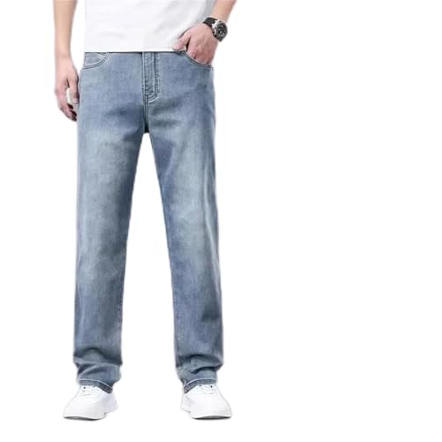 Men's Summer Lightweight Lyocell Stretch Jeans Breathable Vintage Baggy Fit Casual Denim Trousers