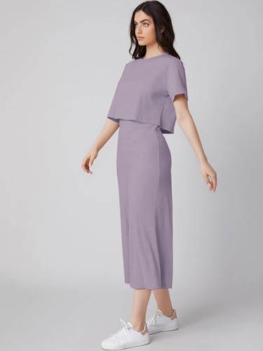 Greciilooks Ribbed A-Line Standard Length Floral Printed Rayon Western Co-Ord Set For Women(Available In 2Xl And 3Xl) (Gl-W1787&Tr846_Pruple