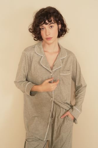 Image of Pajamas for Women Long Sleeve Pajama Set 2 Pieces Lounge Sets Sleepwear Pjs Ladies Sleepwear Button Down Nightwear