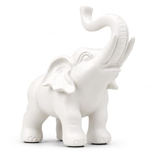 IFAJOOR Elephant Figurines Black White Elephant Statue Elephant Figurines for Home Decor Lucky Elephant Decoration Desktop Figurine for Home Living Room(White)