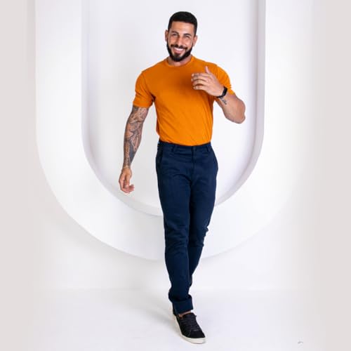 Calça de Sarja Masculina Esporte Fino Social Brim (BR, Numérico, 42, Regular, Regular, Azul Marinho)