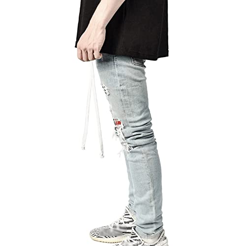 Maiyifu-GJ Men's Straight Slim Patches Jeans Distressed Stretchy Skinny Denim Pants Casual Hip Hop Ripped Tapered Leg Jean4