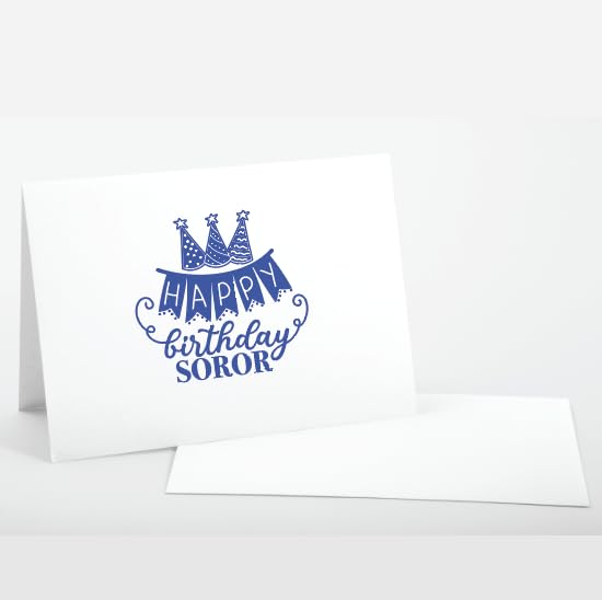 Image of Custom Made Love Birthday Sorority FOLDED Note Card Set, Birthday Women Stationary Notecard Set, Stationery For Sorority Women, Assorted Designs (Blue + White)