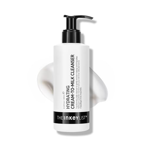 The INKEY List Hydrating Cream-to-Milk Cleanser 180ml 5% Rice Milk & Hyaluronic Acid Gentle Cleaning Formula Non-Stripping Non-Drying Non-Irriating Hydrates & Dissolves Makeup Vegan Friendly