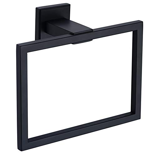 Towel Holder Matte Black, Angle Simple Stainless Steel Bathroom Hand Towel Rack, Square Towel Ring for Wall, 7.09-Inch