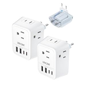 LENCENT 2 Pack European Travel Plug Adapter, International Type-C Foldable Power Plug with 4 Outlets, 4 USB(2 USB C)Charger Adaptor, US to Most of Europe EU Italy Spain France Germany, Cruise Approved