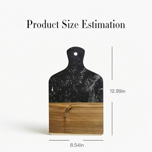 Tabla de cortar rectangular de mármol y madera con mango miniatura 2