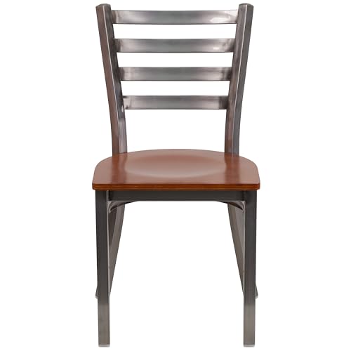 Image of Flash Furniture Hercules Ladder Back Clear Coat Restaurant Chair, Silver