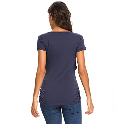 L Pattern Maternity Tops Women's Nursing Tops Short Sleeve Crew Neck For Breastfeeding Tee Shirts Navy Blue 3 Pieces, Black + Blue + Gray, Large #TOP5