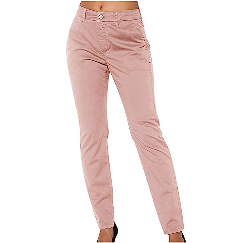 Image of TURWXGSO Work Trousers for Women UK Stretch Fit Solid Straight Leg Tailored High Elasticated Waist Ankle Lightweight Pants Office Smart Casual Walking Hiking Trouser with Pockets