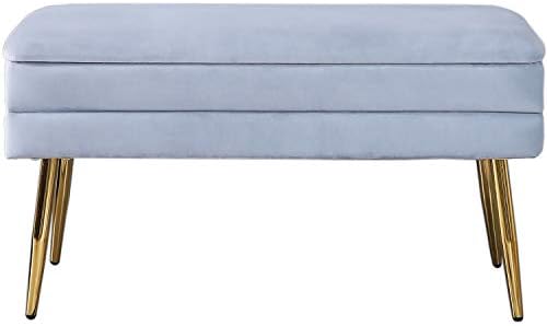 SOFT ASS Modern Velvet Storage Bench Upholstered Footrest Ottoman with Gold Metal Legs, Apply Living Room Bedroom Home Office (Light Blue)