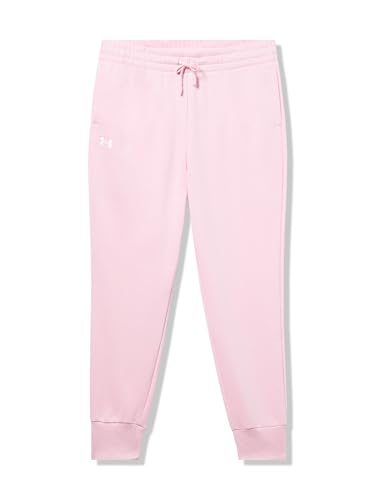 Joggers Under Armour Rival Fleece douillet rose et blanc fille XL