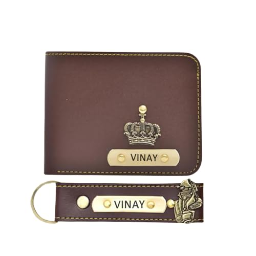 Image of The Customised Gift'sCustomized Leather Men's Wallet and Keychain with Name and Charm|Personalized Birthday Gift for Men's|Gift for Men /Gift for Love /Gift for Husband| (Combo 2)
