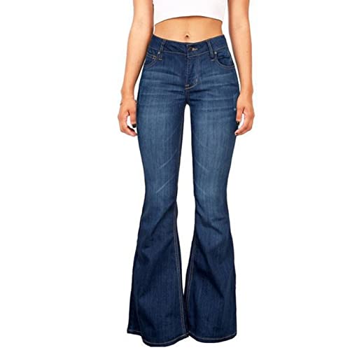 Mid-Rise Flare Jeans for Women Slimming Stretch Slim Fit Long Denim Pants Fashion Wide Leg Trousers