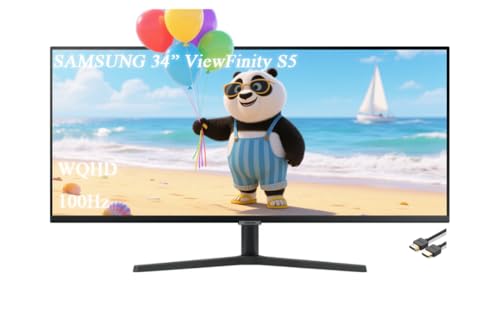 Image of Samsung 34 inch ViewFinity S50GC Series Monitor, WQHD UltraWide Display, 100Hz, 5ms, AMD FreeSync, Borderless Design, Black, with GSF HDMI Cable