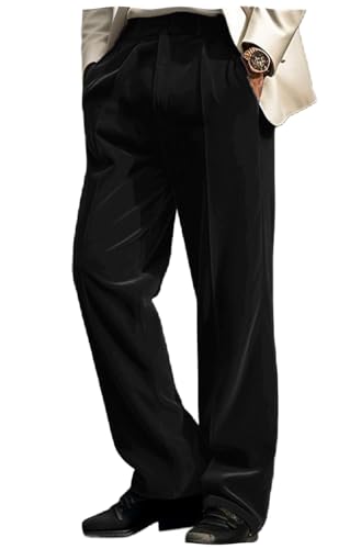 VENNYNG Men's Velvet Dress Pants Casual Trousers Front Pocket Straight Wide Leg Business Daily Wear Black