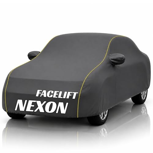 Image of Safe-Cars New Grey 100% Waterproof Nexon Facelift Car Cover | Polyester Car Body Cover for Rain & Sun | UV Protection, Dustproof, Scratch Resistant, Windproof, Heat Resistant, Custom Fit