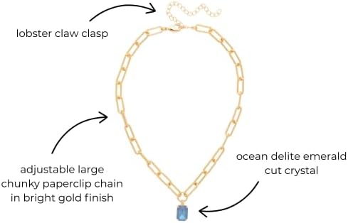 Sorrelli Nia Emerald Pendant Necklace – Emerald-Cut Crystal on Chunky Paperclip Chain, Adjustable 16–20 Inches with Lobster Clasp, Blue Ocean Delite Crystal - Image 2
