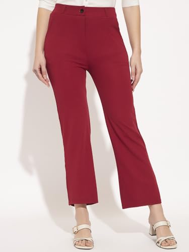 Image of Vogaan Women High Rise High Waist Trousers Flared Korean Style Formal Pants| Elegant Workwear for Office, College & Events