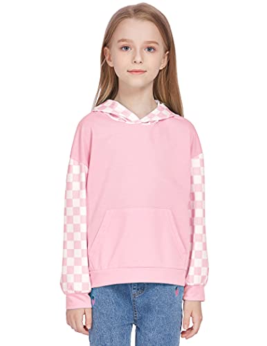 Greatchy Kids Fall Tops Girls Plaid Cover Up Long Sleeve Fashion Hoodies Pullover Sweatshirts With Pockets Pink #TOP4