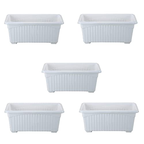 Image of Bianco Rectangular Plastic Pots for Plants, Jupiter Flower Pots for Home, Window Display, Garden (35 x 18.5 x 15 cm) (White) (Pack of 5)
