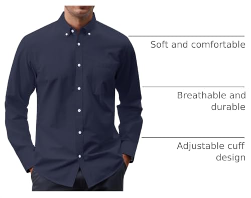 Image of J.VER Men's Oxford Shirt Solid Casual Button Down Collar Shirts Long Sleeve Dress Shirts with Pocket