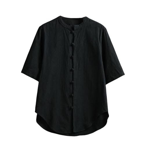 Chemise style chinois homme en lin mélangé à col montant et manches courtes pour l'été