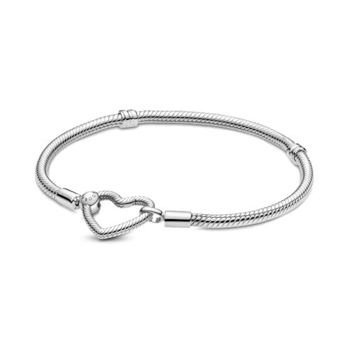 PANDORA Moments Heart Clasp Snake Chain Bracelet - Charm Bracelet for Women - Compatible Moments Charms - Sterling Silver - With Gift Box