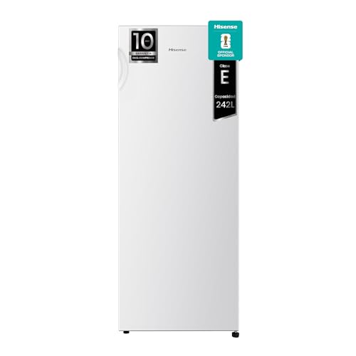Hisense RL313D4AWE - Frigorífico de Una Puerta, Calss E, Capacidad 242 L Neto, Alto 143 cm,Cajón Frutas y Verduras,Iluminación led, Puertas Reversibles, Silencioso 40 dBA, Color Blanco