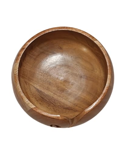 Image of Handmade Acacia Wood Yarn Bowl - Large Knitting & Crochet Holder for Tangle-Free Crafting - 6.5 inch x 3 inch (Natural Finish) - Gift for Knitters & Crocheters