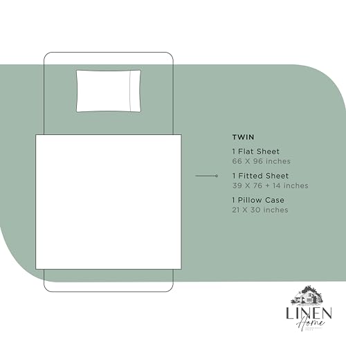 Image of Linen Home 100% Cotton Percale Sheets Twin Size, Frosty Green, Deep Pocket, 3 Pieces Set - 1 Flat, 1 Deep Pocket Fitted Sheet and 1 Pillowcase, Crisp Cool and Strong Bed Linen