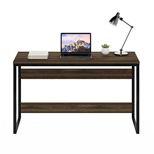 Image of Furinno Moretti Desk, 52 Wide Metal Frame Gaming Desk, Rectangular Computer Desk, Writing Desk, Office Desk for Home Office, Study Room, Dorm, Bedroom, Brown Walnut