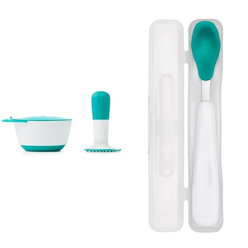 Image of OXO Tot Food Masher, Teal & On-the-Go Feeding Spoon with Travel Case - Teal
